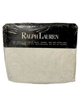 Vtg Ralph Lauren Avery White Damask Twin Fitted Sheet 100% Cotton 200 Thread 90s